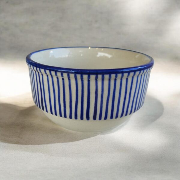 hand painted ceramic blue line round serving dining bowl