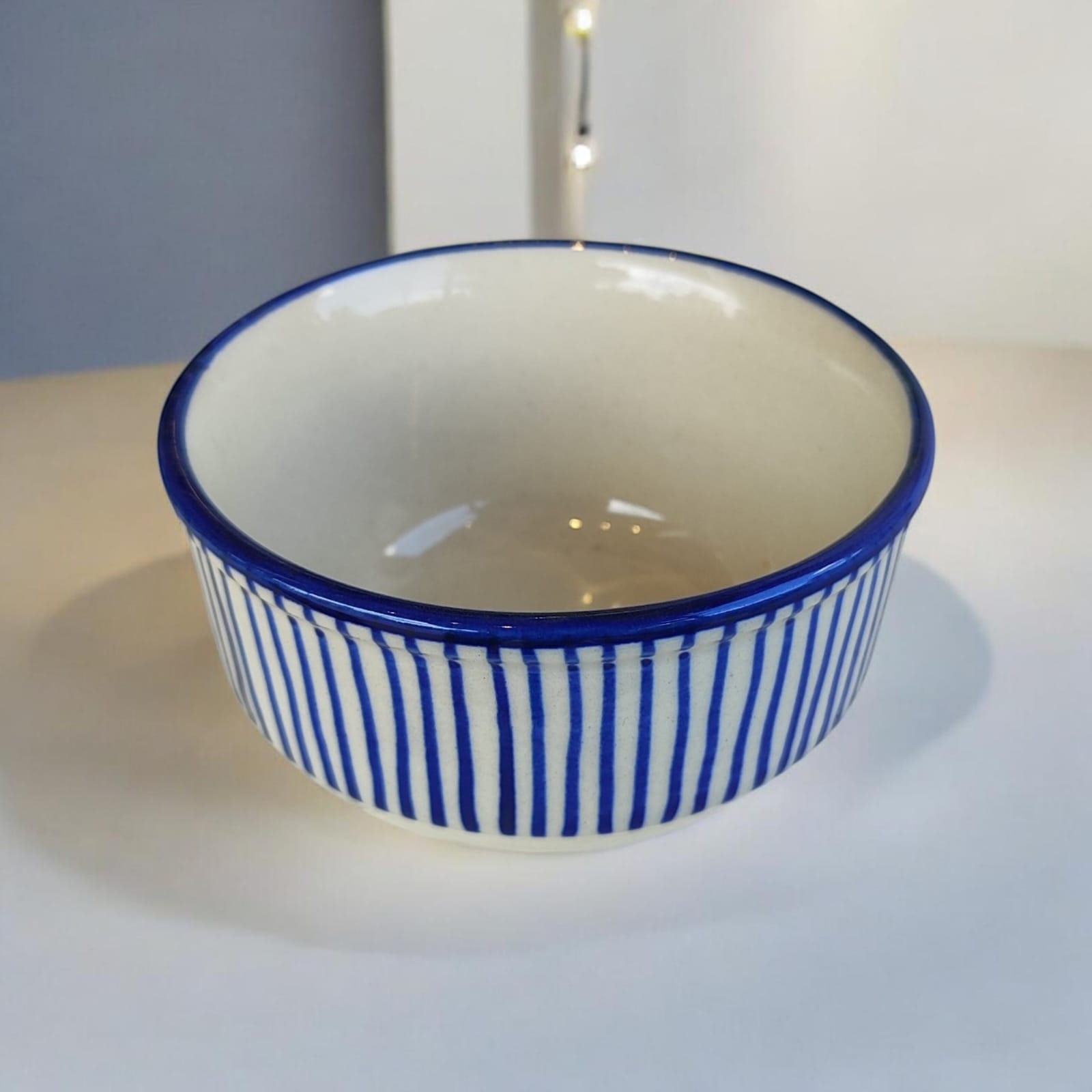 hand painted ceramic blue line round serving dining bowl hand painted ceramic blue line round serving dining bowl